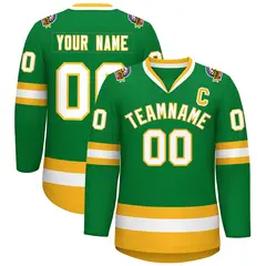 Kelly Green White-Gold Classic Style Hockey Jersey 1