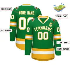 Kelly Green White-Gold Classic Style Hockey Jersey 2