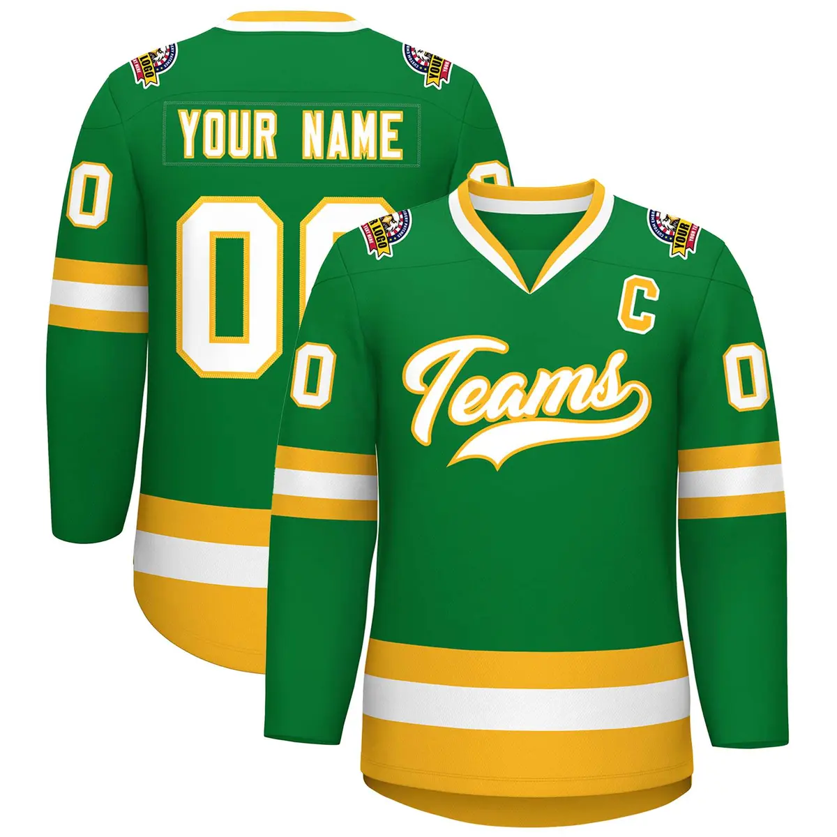 Kelly Green White-Gold Classic Style Hockey Jersey