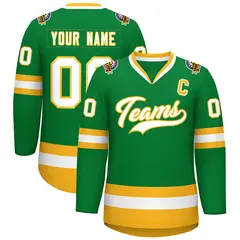 Kelly Green White-Gold Classic Style Hockey Jersey 1