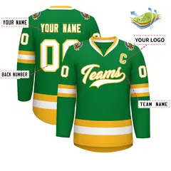 Kelly Green White-Gold Classic Style Hockey Jersey 2