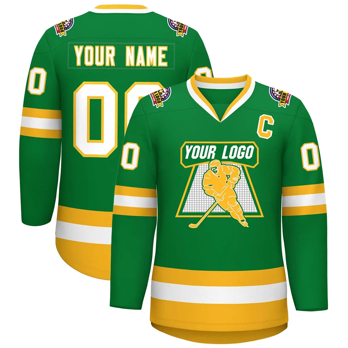 Kelly Green White-Gold Classic Style Hockey Jersey