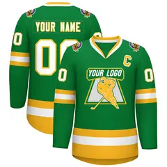 Kelly Green White-Gold Classic Style Hockey Jersey 1
