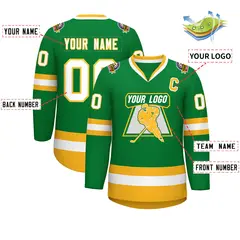 Kelly Green White-Gold Classic Style Hockey Jersey 2