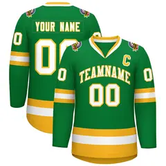 Kelly Green White-Gold Classic Style Hockey Jersey 1