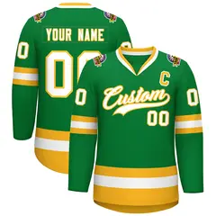 Kelly Green White-Gold Classic Style Hockey Jersey 1
