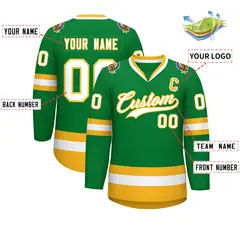 Kelly Green White-Gold Classic Style Hockey Jersey 2