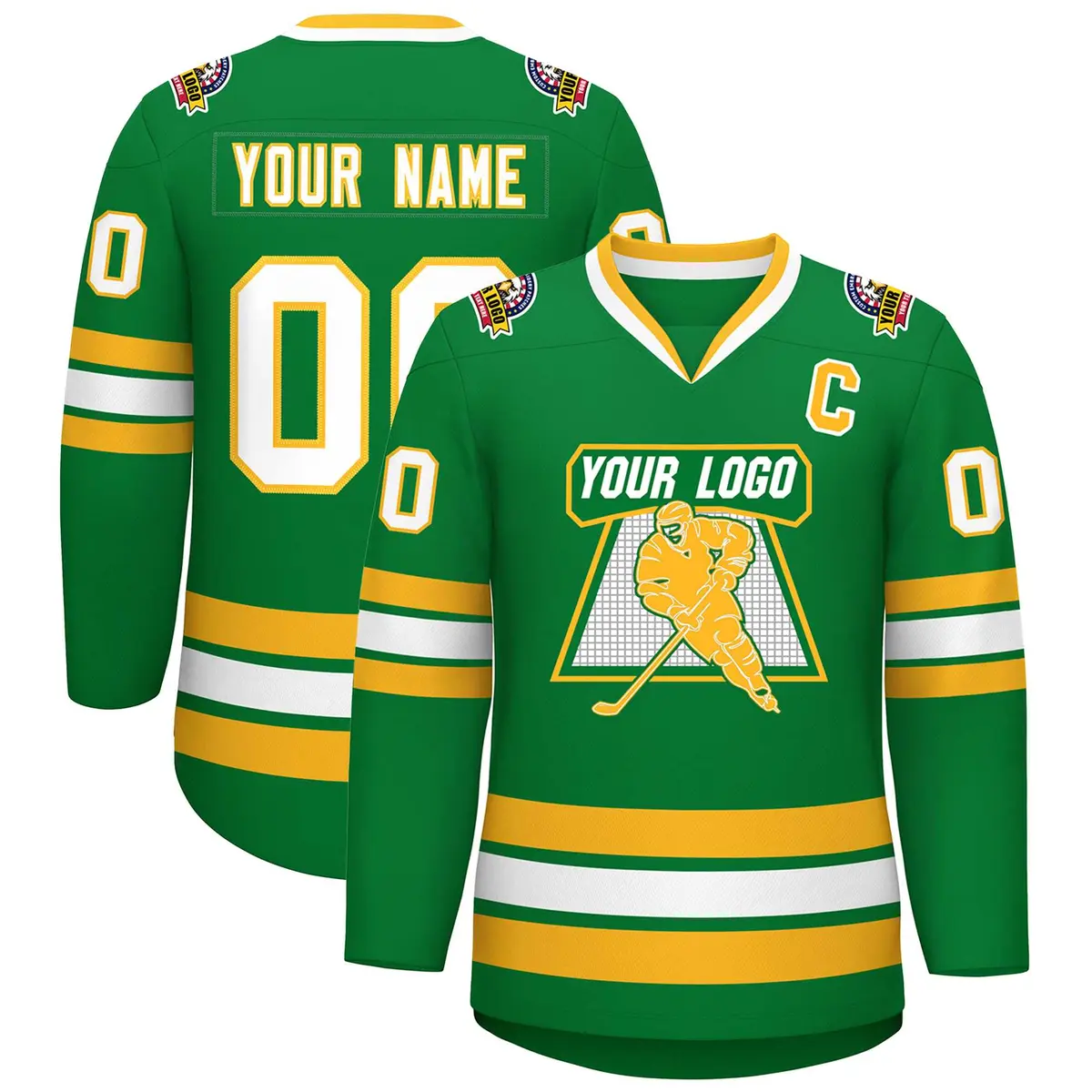 Kelly Green White-Gold Classic Style Hockey Jersey