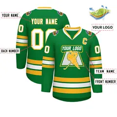 Kelly Green White-Gold Classic Style Hockey Jersey 2