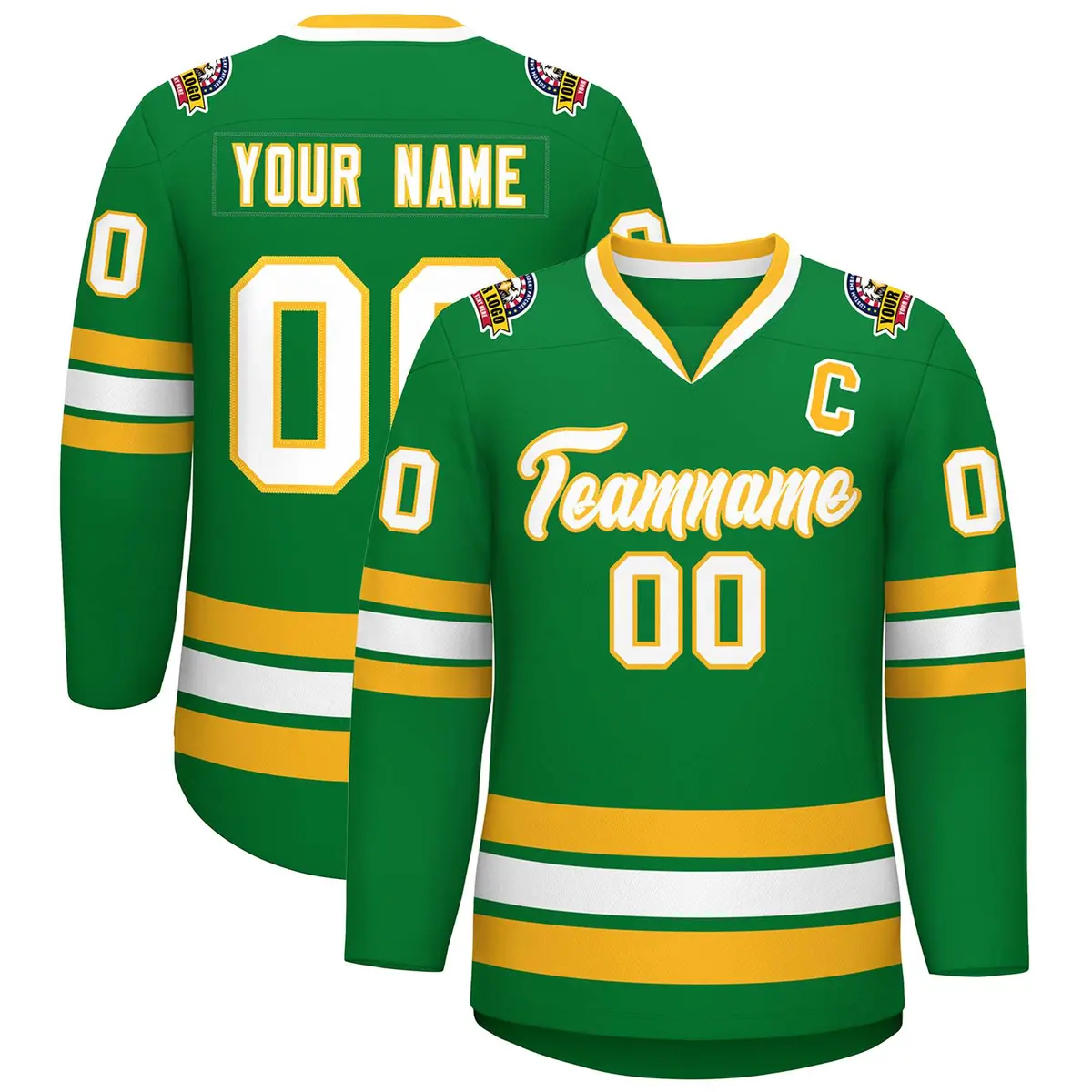 Kelly Green White-Gold Classic Style Hockey Jersey