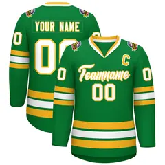 Kelly Green White-Gold Classic Style Hockey Jersey 1