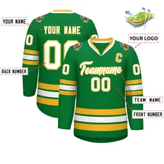 Kelly Green White-Gold Classic Style Hockey Jersey 2
