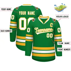 Kelly Green White-Gold Classic Style Hockey Jersey 2