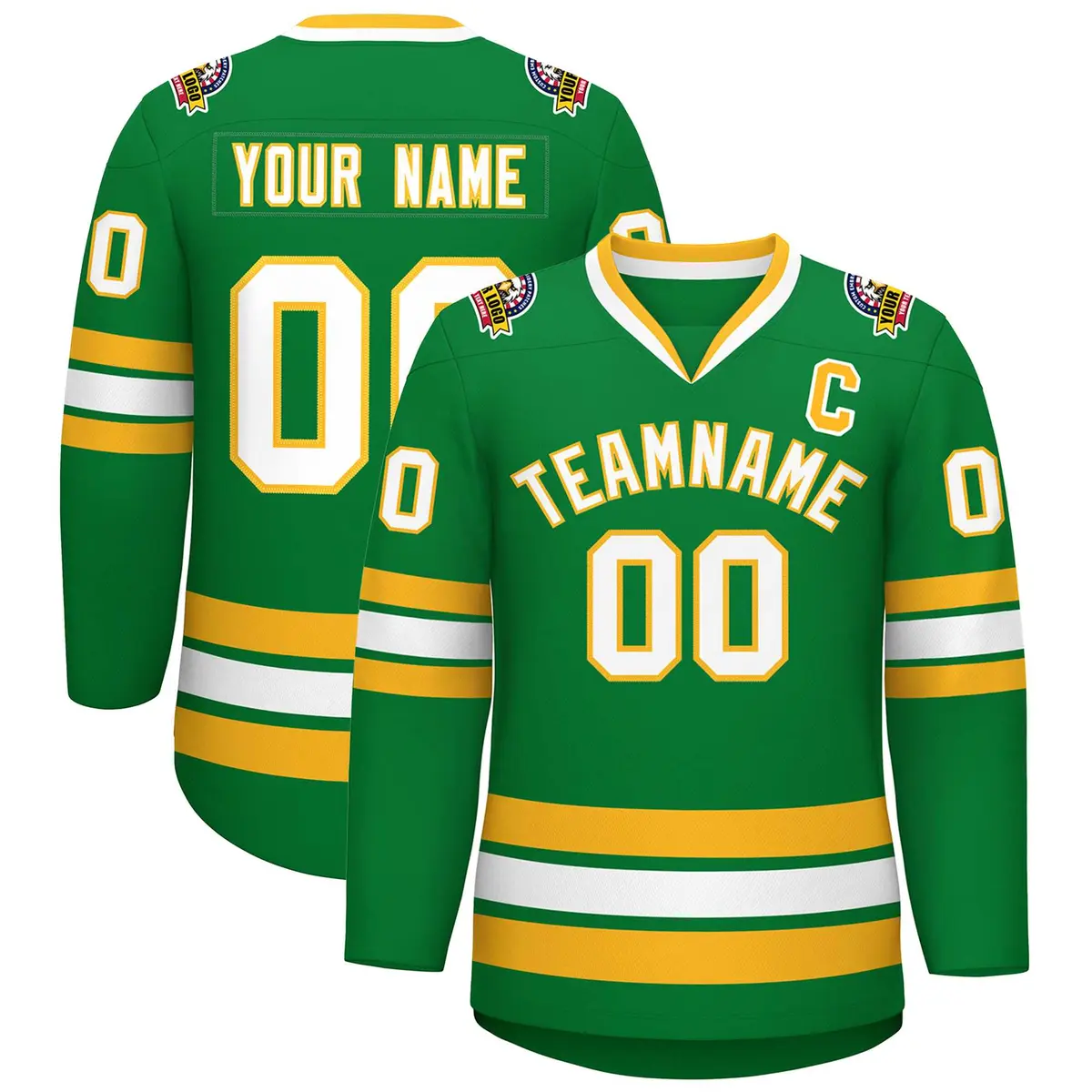 Kelly Green White-Gold Classic Style Hockey Jersey