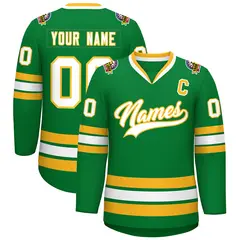 Kelly Green White-Gold Classic Style Hockey Jersey 1