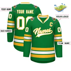Kelly Green White-Gold Classic Style Hockey Jersey 2