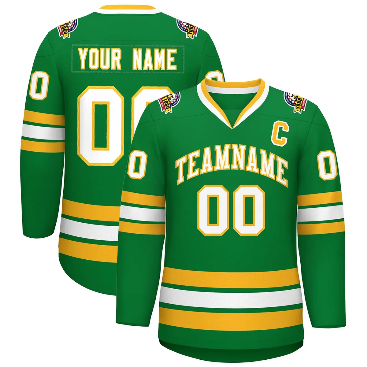 Kelly Green White-Gold Classic Style Hockey Jersey