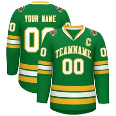 Kelly Green White-Gold Classic Style Hockey Jersey 1