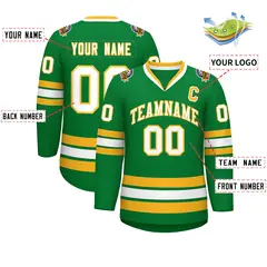 Kelly Green White-Gold Classic Style Hockey Jersey 2