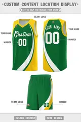 Kelly Green White-Gold Color Block Basketball Uniform Jersey 2