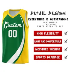 Kelly Green White-Gold Color Block Basketball Uniform Jersey 4