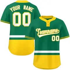 Kelly Green White-Gold Color Block Two-Button Softball Jersey 1
