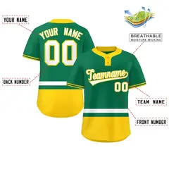 Kelly Green White-Gold Color Block Two-Button Softball Jersey 2