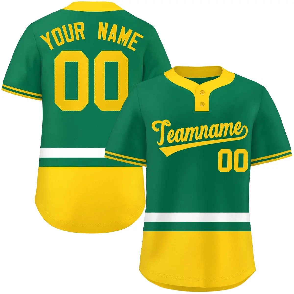 Kelly Green White-Gold Color Block Two-Button Softball Jersey