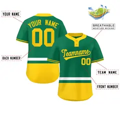 Kelly Green White-Gold Color Block Two-Button Softball Jersey 2