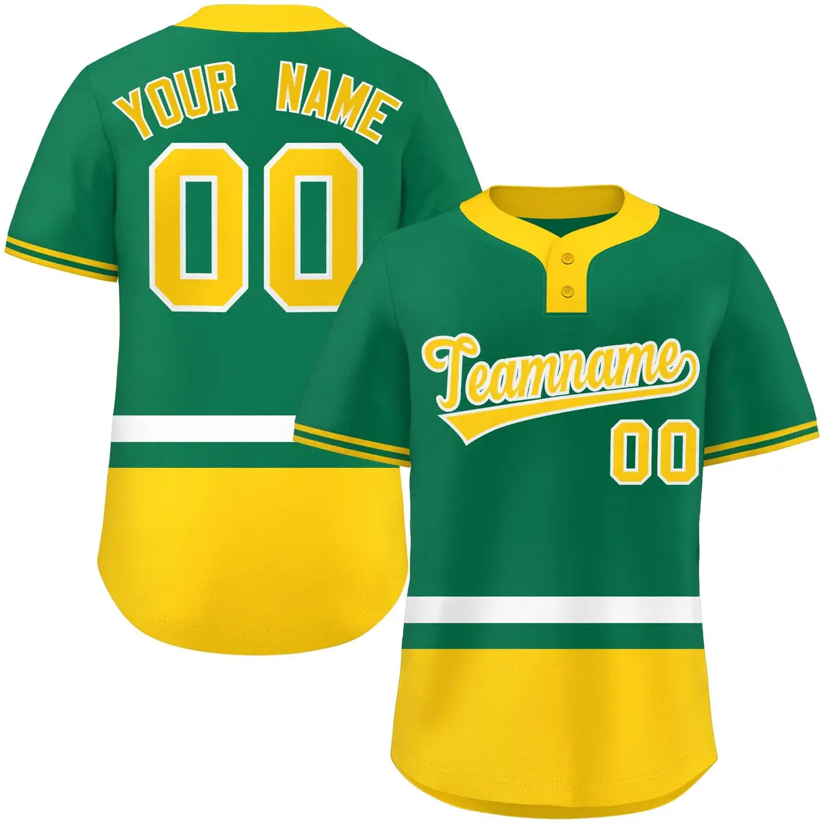 Kelly Green White-Gold Color Block Two-Button Softball Jersey