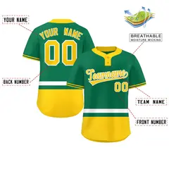 Kelly Green White-Gold Color Block Two-Button Softball Jersey 2