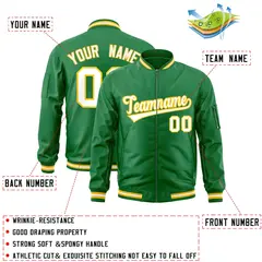 Kelly Green White-Gold Full-Zip Varsity Letterman Bomber Jacket 2