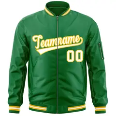 Kelly Green White-Gold Full-Zip Varsity Letterman Bomber Jacket 3