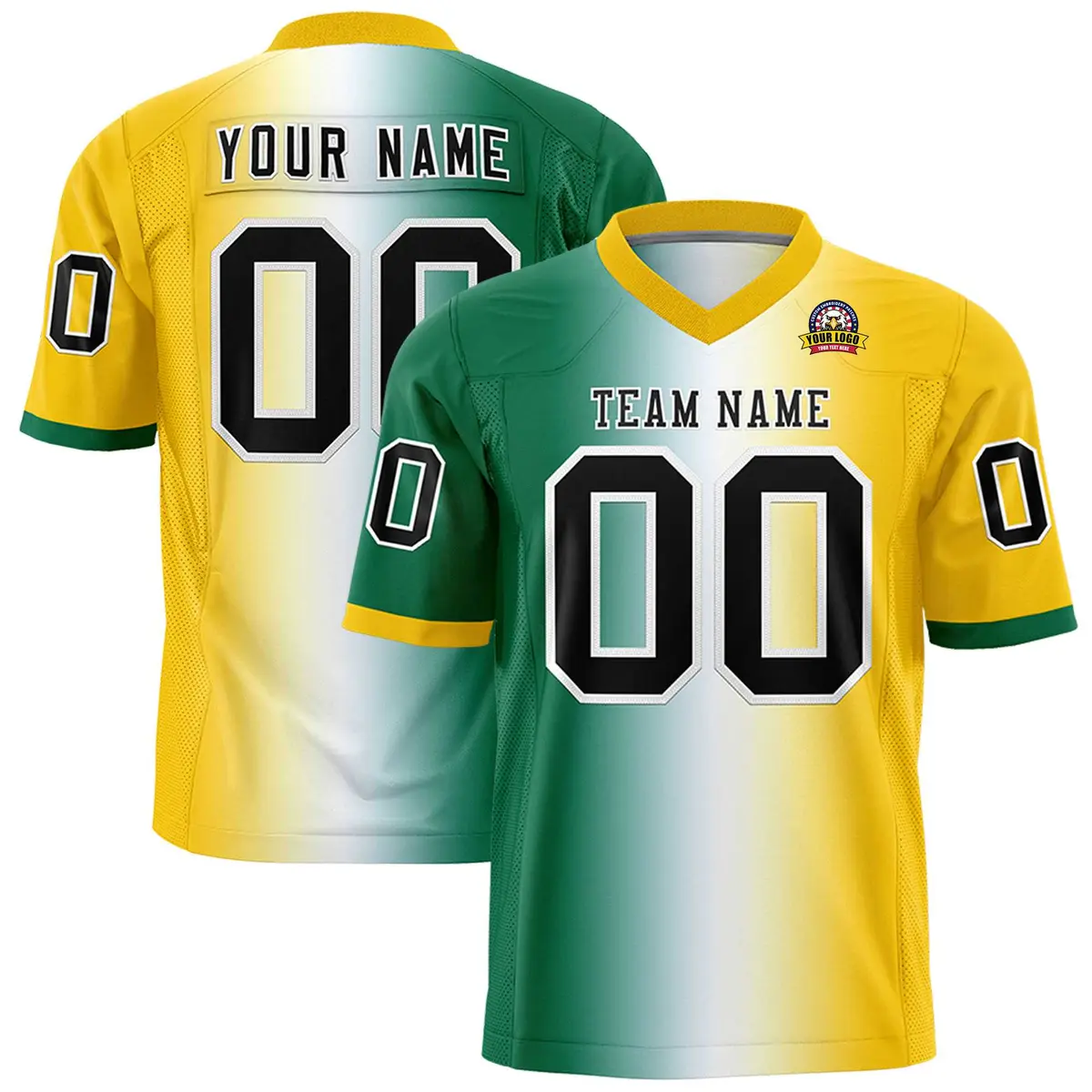 Kelly Green White-Gold Gradient Football Jersey