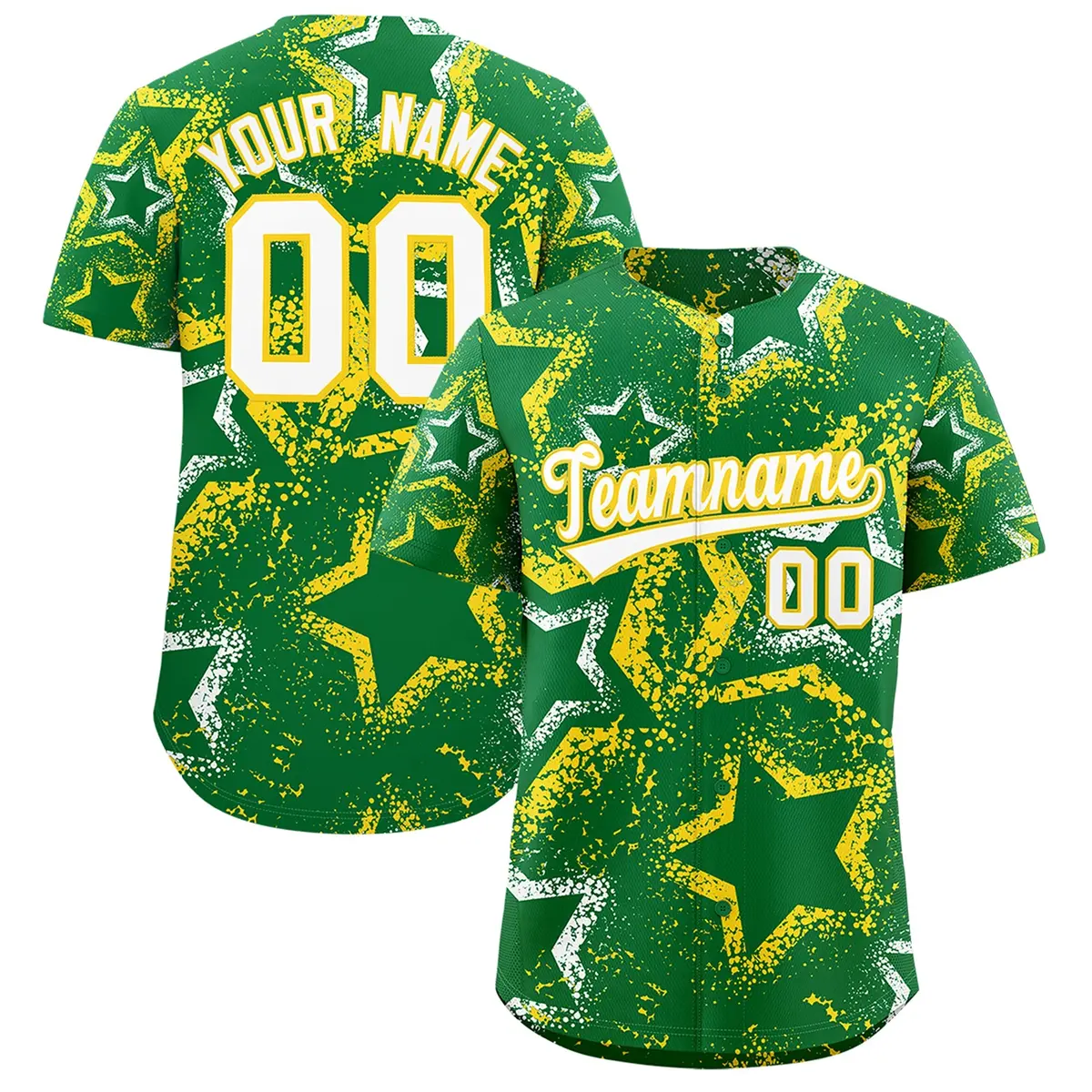 Kelly Green White Gold Graffiti Star Ink Baseball Jersey