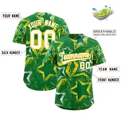 Kelly Green White Gold Graffiti Star Ink Baseball Jersey 2