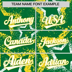 Kelly Green White Gold Graffiti Star Ink Baseball Jersey 3