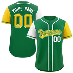 Kelly Green White Gold Raglan Sleeves Baseball Jersey 1