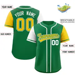 Kelly Green White Gold Raglan Sleeves Baseball Jersey 2