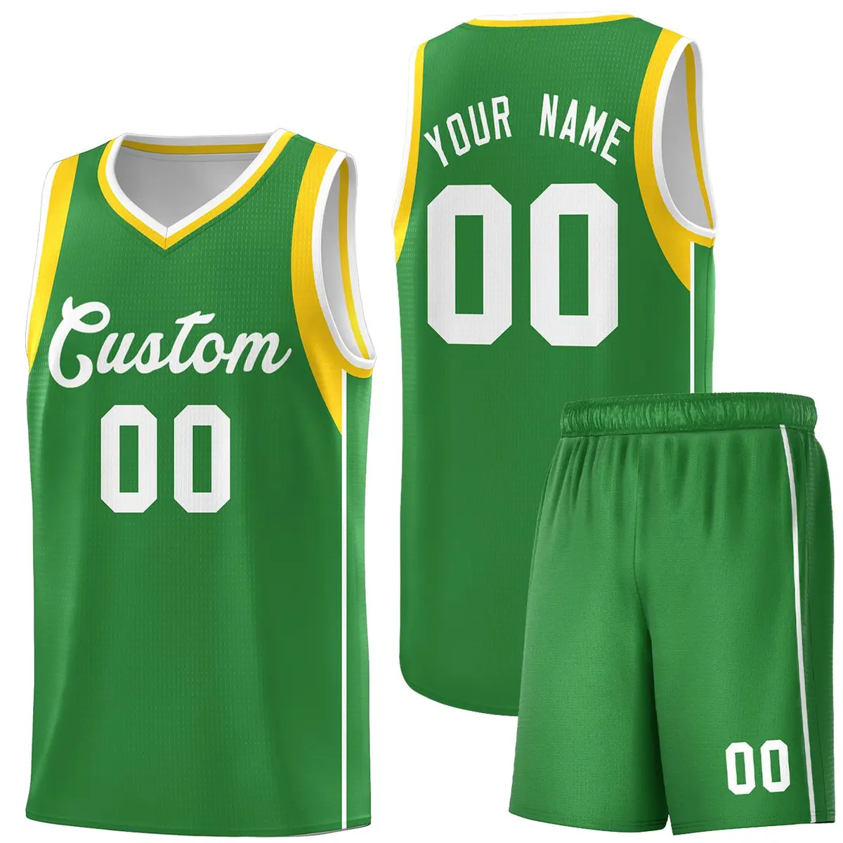 Kelly Green White-Gold Sleeve Color Block Basketball Jersey