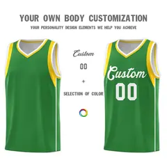 Kelly Green White-Gold Sleeve Color Block Basketball Jersey 3
