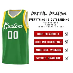 Kelly Green White-Gold Sleeve Color Block Basketball Jersey 5