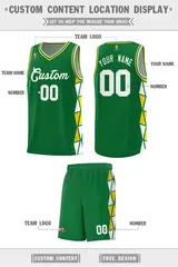 Kelly Green White-Gold Triangle Splicing Basketball Jersey 2