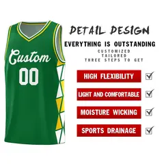 Kelly Green White-Gold Triangle Splicing Basketball Jersey 4