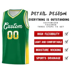 Kelly Green White Gold Two Tone Font Basketball Jersey 4