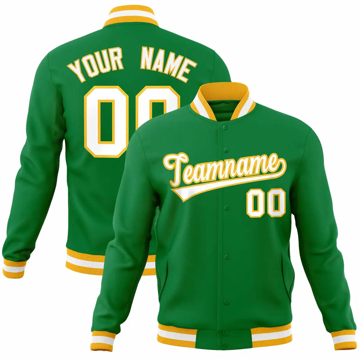 Kelly Green White-Gold Varsity Full-Snap Letterman Jacket