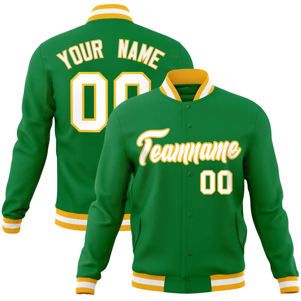 Kelly Green White-Gold Varsity Full-Snap Letterman Jacket
