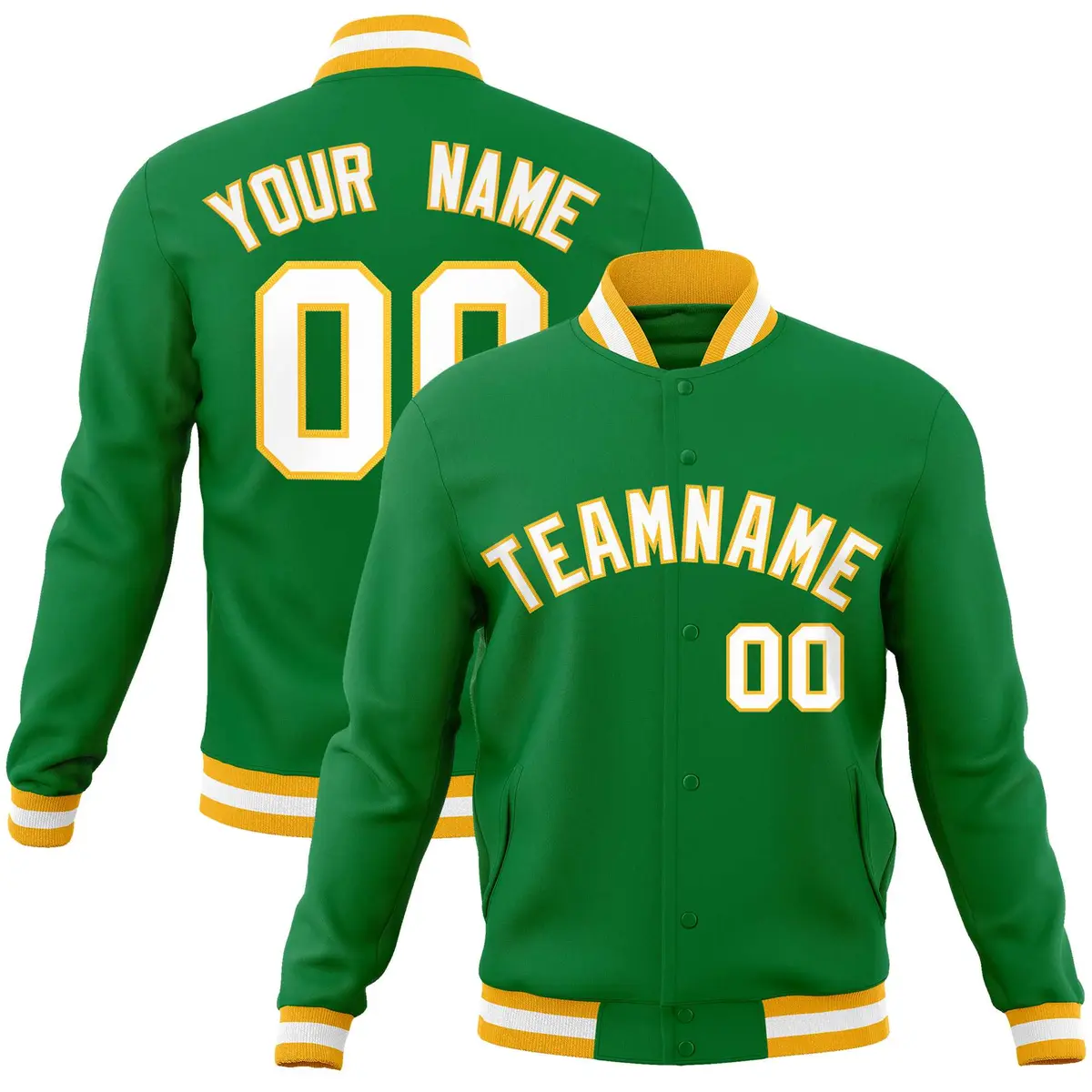 Kelly Green White-Gold Varsity Full-Snap Letterman Jacket