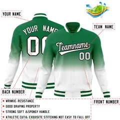 Kelly Green White Gradient Full-Snap Varsity Letterman Jacket 2