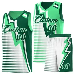 Kelly Green White Gradient Lightning Stripe Reversible Basketball Jersey Sets